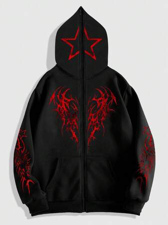 Men's Street Gothic Fashion Printed Zip-Up Hoodie Sweatshirt