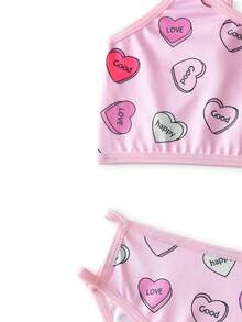 2pcs Cute Pink Heart Print Bra + Panty Set, Girls - Pink - View 3