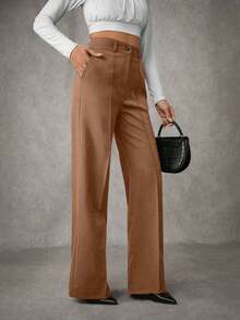 Women's Solid Pleated Seam Detailed Suit Pants - Chocolate Brown - View 6