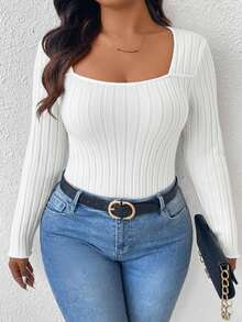 SHEIN Frenchy Áo thun cổ tròn ôm sát, dáng rộng, thường ngày - trắng - Xem 5