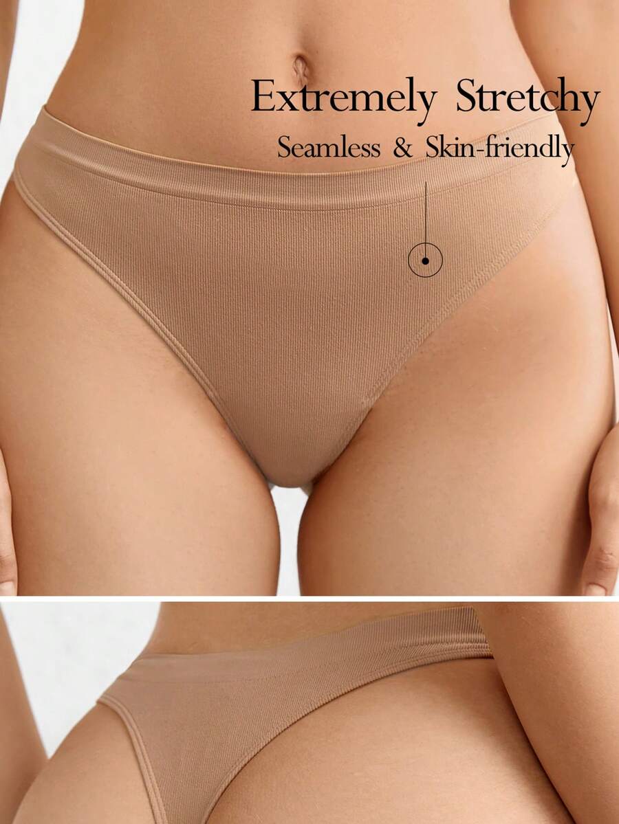 Ocili 极具弹性的无缝和亲肤中腰系带舒适纯色性感丁字裤卡其色