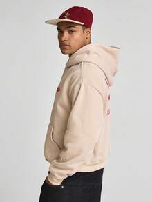 Musero Oversized Boxy Long Sleeve Drop Shoulder Hooded Sweater Jumper Graphic Print Hoodie SPRING SUMMER Essentials - Apricot - View 3