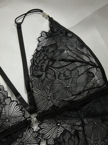 SpicyHot Lingerie tuta intera con fiocco e pizzo per donna taglie forti - nero - Visualizzare 3