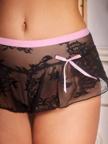 FairyFlirt Quần lót lọt khe ren hoa mỏng nhẹ nhàng, dễ thương dành cho nữ, màu đen/hồng, thích hợp cho kỳ nghỉ và lễ hội âm nhạc - màu đen - Xem 1