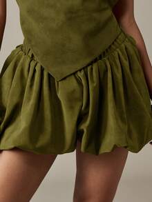 MISSGUIDED Halter Neck Backless Two Piece Coord Set With Asymmetrical Top And Gathered Skirt - Army Green - View 5