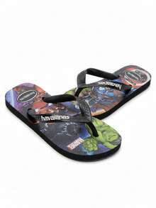 Havaianas 儿童休闲日常穿着百搭舒适卡通图案平底人字拖凉鞋女款 - 黑色 - 查看 2