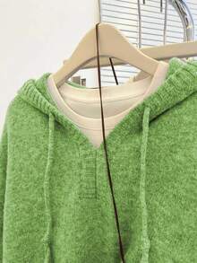 SHEIN Franclia Áo len dệt kim dài tay màu xám cơ bản, dáng rộng, có mũ trùm đầu, dành cho nữ, mùa thu/đông - màu xanh lá - Xem 7