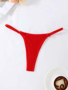 Solid Ring Linked Sexy G-String Bridallingerie - Red - View 5