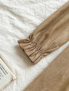 Vintaside Kids Girls' Khaki Artistic Long Sleeve Pullover Dress, Featuring Elegant Embroidered Neckline, A-Line Silhouette, Suitable For Outings, Casual Wear, And Birthday Parties - Khaki - View 7