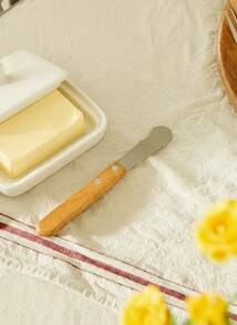 Cirelle 1pc Butter Knife, Jam Knife, Wooden Handle Stainless Steel Professional Kitchen Tool Utensils Essential Dining Cooking Home Restaurant Use Family Premium Quality Long Lasting Tool Enhance Household Culinary Experience Cooking Essentials Must Have Set Upgrade Kitchenware