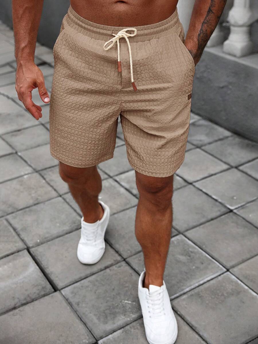 Manfinity RelaxMax Pantaloncini casual da uomo con coulisse in vita e tasche, di colore unito e versatili - Cachi - Visualizzare 1