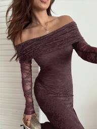 Sunnyshic Elegant spetsklänning med off shoulder och fiskbenssvans, lämplig för bröllop och julfest.