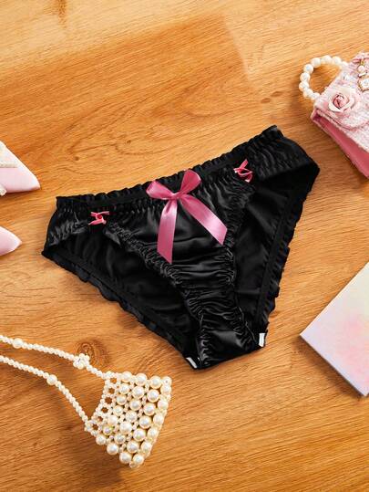 Bragas de bikini con lazo y diseño de color contrastante para mujer