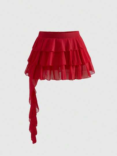 Grunge Punk Plus Size Women Asymmetrical Layered Leopard Print Elastic Mesh Skirt, Sexy Punk Music Festival Party