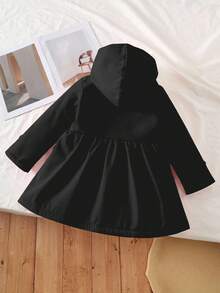 Elladie kids 女童粉色针织罗纹复合保暖连帽长袖双排扣中长款防风外套，适合秋冬季日常穿着、外出、度假和聚会。