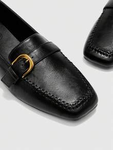 CUCCOO BIZCHIC Mocasines casuales de mujer con diseño de hebilla y punta cuadrada - Negro - Ver 8
