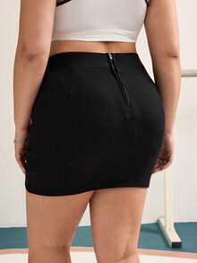 Flexra Plus Size Women High Waist Pleated Casual Denim Mini Skirt - Black - View 2