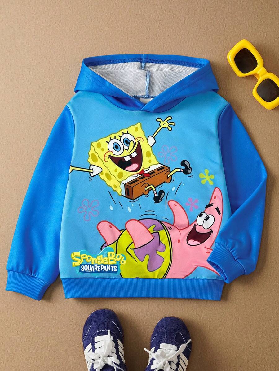 SpongeBob SquarePants | SHEIN Young Boy Cute Cartoon Pattern Blue Casual Long Sleeve Sweatshirt