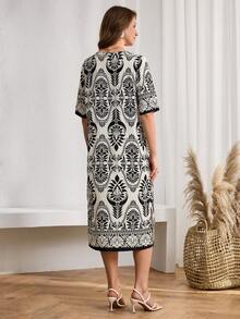 Miaspire Đầm lửng cổ chữ V in họa tiết cây cỏ, kiểu dáng thường ngày, thích hợp cho kỳ nghỉ hè, trang phục đi nghỉ mát cho nữ, trang phục đi chơi. - Nhiều màu - Xem 2