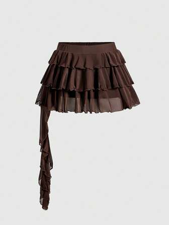 Grunge Punk Große Größen Damen asymmetrischer, mehrlagiger Leoparden-Muster Elastik-Mesh-Rock, sexy Punk Musik Festival Party