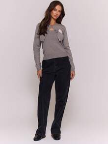 MUSERA Bộ 2 món gồm áo khoác cardigan dệt kim họa tiết hình thoi cài cúc dáng ngắn và áo hai dây dệt kim, thích hợp cho mùa đông, ấm áp, dễ thương, nữ tính và cá tính, mặc hàng ngày. - Xám - Xem 5