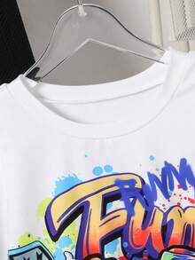 SHEIN Fantacosmos 2pcs Boys' Video Game Graphic Short Sleeve T-Shirt And Shorts Set - White - View 5