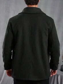 Manfinity CasualCool 男士纯色双排扣大衣，秋冬款 - 黑色 - 查看 2
