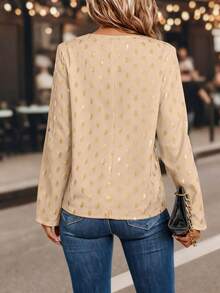 SHEIN LUNE Allover Print Half-Zip Elegant & Fashionable Long Sleeve Shirt - Apricot - View 2