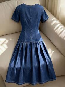 GlowEve 女士休闲通勤短袖牛仔连衣裙 - 藍色 - 查看 2