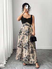 Elenzga Women's Fashionable Elegant Sleeveless Backless Contrast Floral Print Dress - Multicolor - View 4