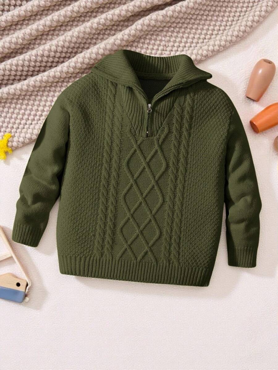 SHEIN 男童麻花针织四分之一拉链毛衣 儿童冬季毛衣男童冬季毛衣