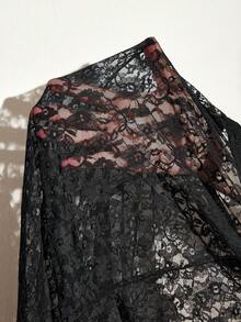 Truni Leggings de encaje transparente para mujer de talla grande, pantalones de encaje negro, pantalones transparentes, para figura en forma de pera/triángulo, para fiestas de Año Nuevo y disfraces del Día de San Valentín