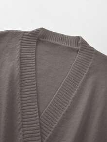 SHEIN Franclia New Autumn V-Neck Waist Cinched Knitted A-Line Dress, Elegant And Intellectual - Dark Grey - View 7