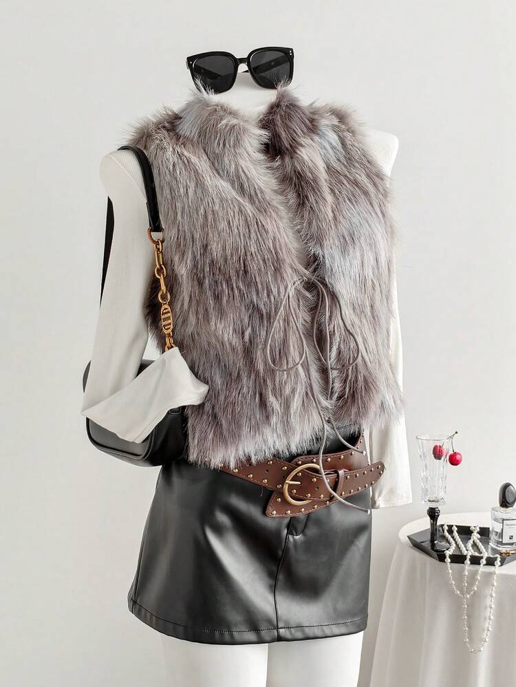 Comfortcana 女性用ファッショナブルなオンブレフェイクファートップ、秋冬新年向け、女性用ラグジュアリー - ブラウン - 見る 1