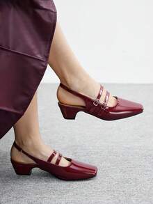 CUCCOO BIZCHIC 简约纯色露跟女式高跟鞋，休闲通勤两相宜。 - 紅色 - 查看 6