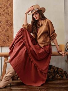 Wildy BOHO Casual Country Lace Patchwork Sleeveless Dress, Basic Outfit For Daily Wear, Suitable For Autumn/Winter And All Seasons - Red - View 1