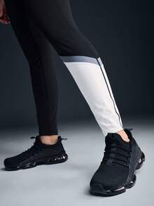 Powerista 撞色拼接修身高腰休闲透气健身紧身裤 - 黑與白 - 查看 6
