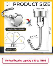 1/4/6/10/20pcs Rotating Magnetic Hooks, Magnetic Hooks Suitable For Refrigerator, Heavy-Duty Magnetic Hooks With Hanging Hook For Kitchen, Office, Classroom, Garage, Cruise Ship - Multicolor - View 3