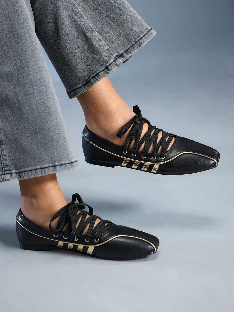 CUCCOO GRLICON Ballerines décontractées polyvalentes à la mode avec brides croisées pour femmes - Multicolore - Voir 1