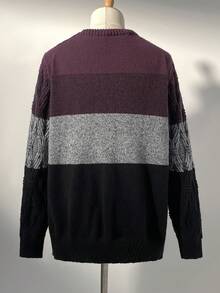 Manfinity Homme Plus Size Men's Contrast Color Round Neck Long Sleeve Casual Sweater, Autumn/Winter - Multicolor - View 2