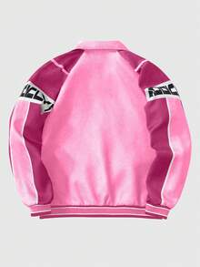 ROMWE MEN Prep Spring Casual Graphic Pink Men'S Contrast Color Graffiti Pattern Zip-Up Long Sleeve Jacket - Multicolor - View 2