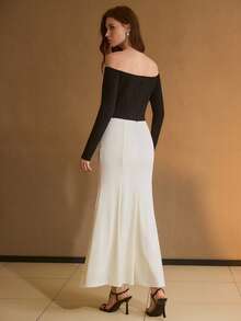 MOTF PREMIUM VESTIDO DE MUJER ELEGANTE CON HOMBROS DESCUBIERTOS Y CORTE SESGADO FRUNCIDO - Multicolor - Ver 4