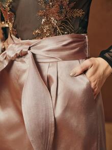 Anewsta Elegant Commuter Lace-Up Pink Ladies Twill Shorts With Side Pockets - Baby Pink - View 1