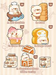 POKOJA LAND 1/6PCS 新款小熊甜点盲盒树脂工艺品桌面摆件可爱宠物收藏人偶，适用于家居办公室装饰，节日礼物收藏 - 彩色 - 查看 8