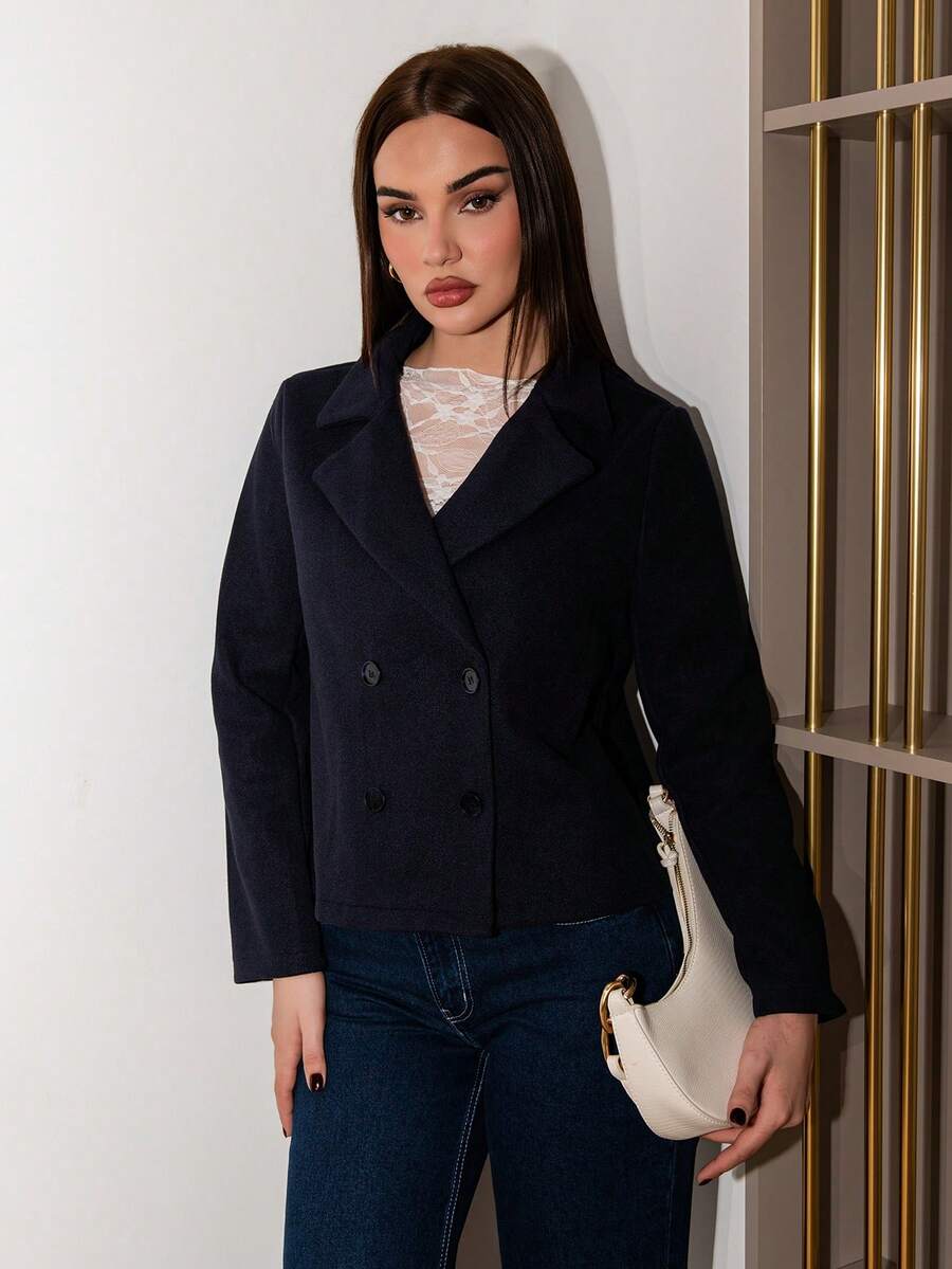 Bris Aura Lapel Neck Double Breasted Blazer In Fall/Winter - Navy Blue - View 1