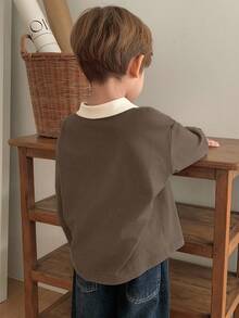 DAZY 儿童秋季服装，男童休闲修身字母印花T恤，日系/自然风格，秋冬季 - 棕色 - 查看 5