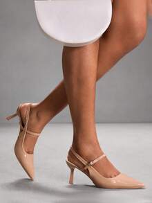 CUCCOO SZL 女士尖头搭扣设计时尚高跟鞋，适合日常穿着 - 杏色 - 查看 8