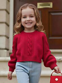 PrepCrw Young Girls' Crew Neck Twist Floral Long Sleeve Sweater, College Style,Autumn/Winter, Party