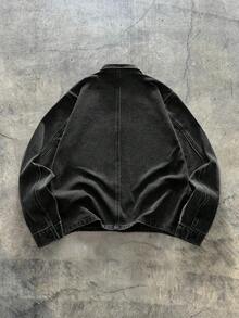 AXEPEAK Men's Casual Fashion Street Letter Embroidery Zip-Up Denim Jacket, Spring/Autumn - Grey - View 2