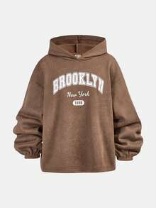 Girlism Teen Girl Letter Print Hooded Sweatshirt And Sweatpants Casual Suit, Brown - Brown - View 5